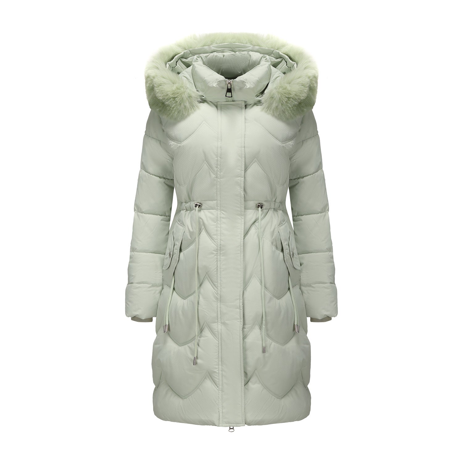 Women's Mid-Length Cotton Coat With Fur Collar And Belt