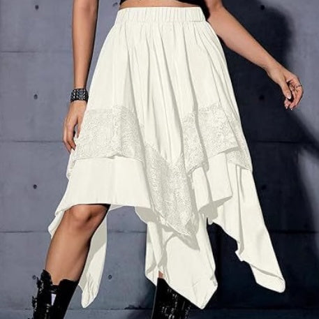 Renaissance Tiered Mid Length Pleated Skirt With Asymmetrical Hem