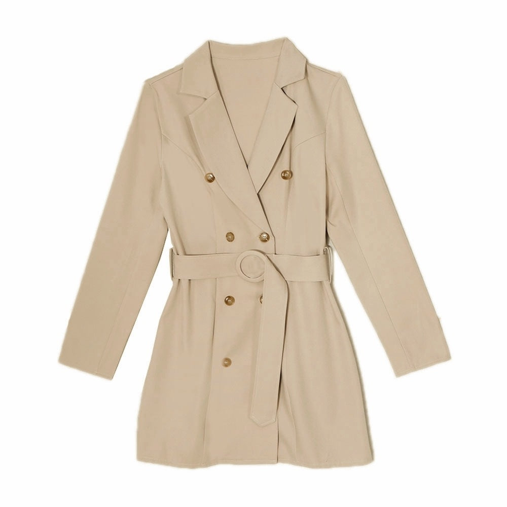 Double-Breasted Long Sleeve A-Line Dress With High Waist Detail