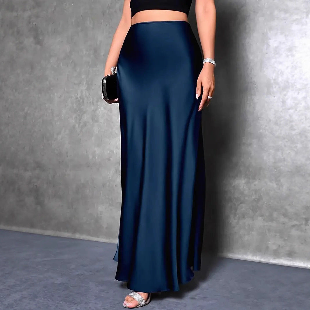 High Waist Satin Mermaid Skirt Extra Long Elegant Evening