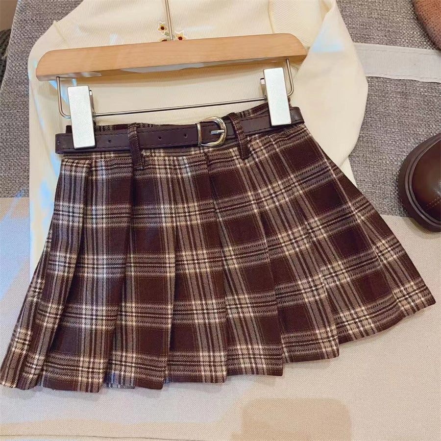 Kids Plaid Pleated Cotton Skirt For Everyday Comfort-Theone Apparel