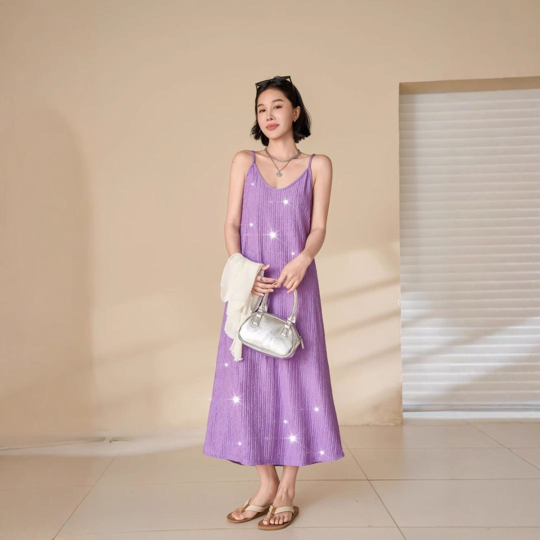 Sequin Pleated Cami Dress with Elegant Temperament Silhouette-Theone Apparel