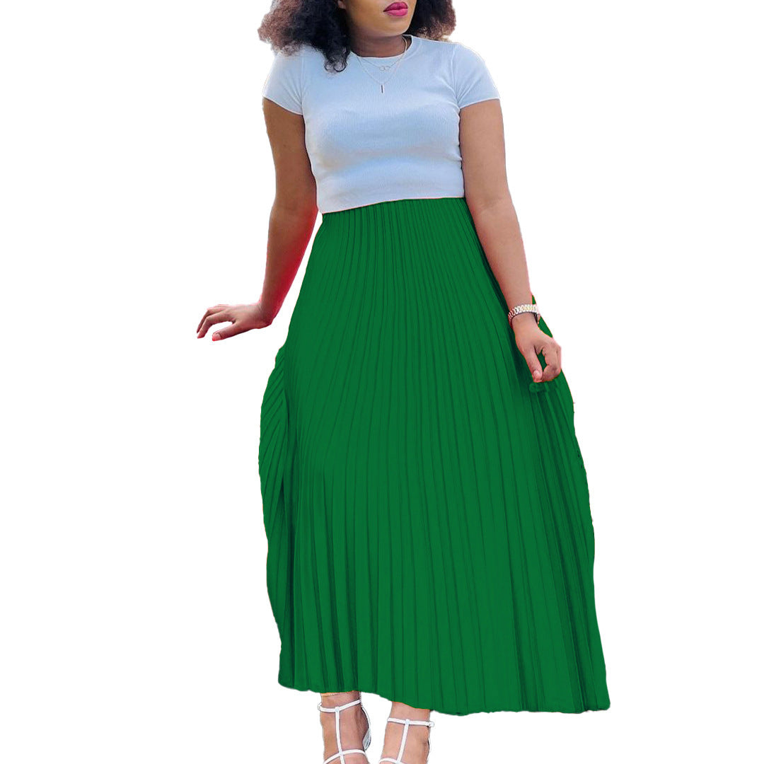 Solid Color High Waist Dress For Plus Size Elegance-Theone Apparel