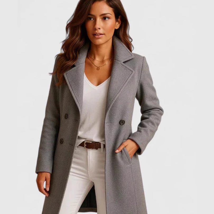 Single Breasted Mid-Length Lapel Coat With Pockets For Women