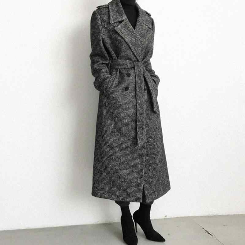 Korean Mid-Length Wool Coat Women's Double-Breasted Elegant Coat