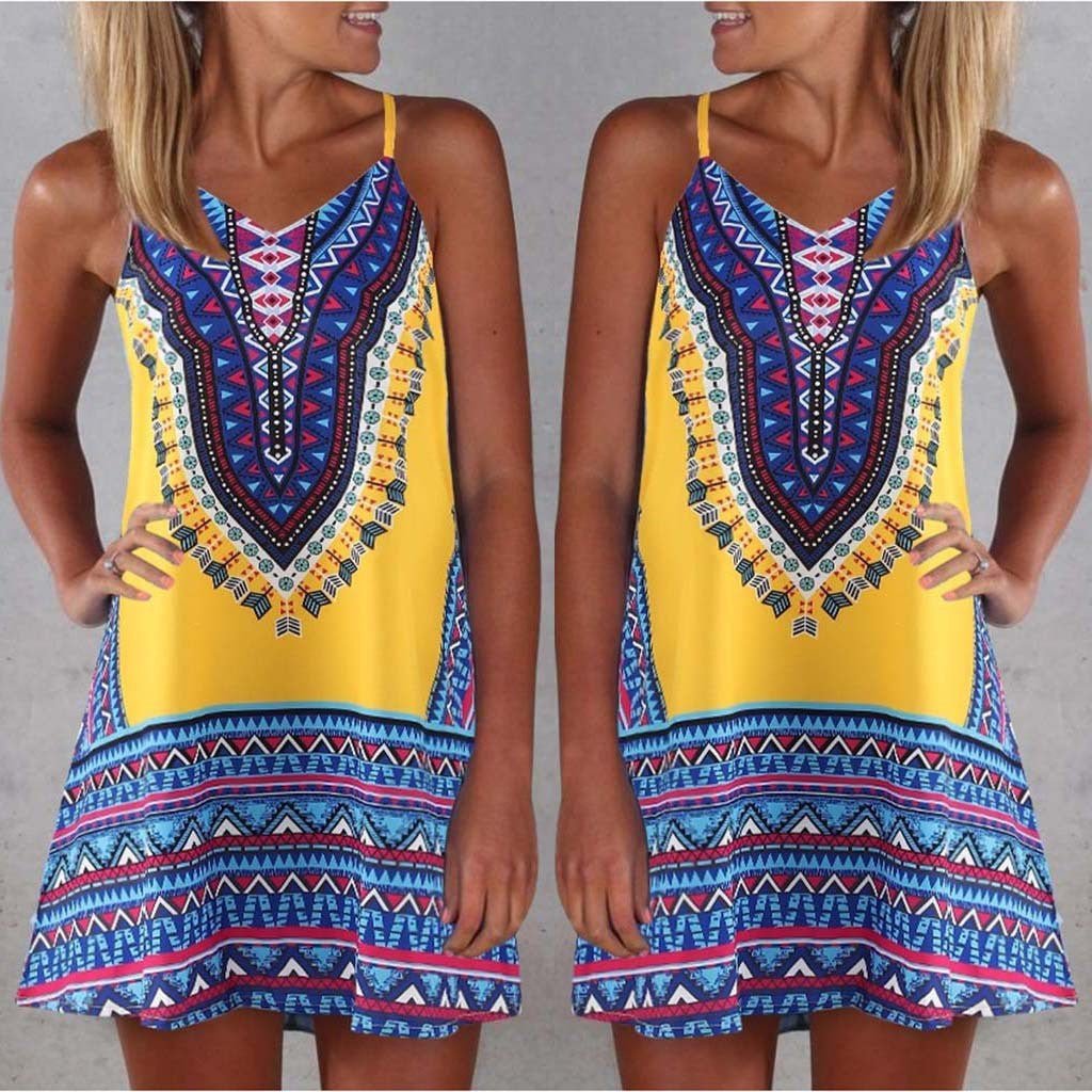 Boho Chic Colorful Pattered Short Summer Dress - THEONE APPAREL