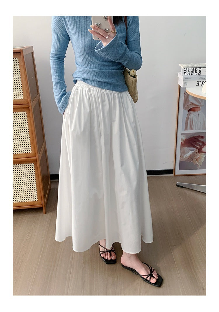 Elastic Waist Mid Length Skirt For Versatile Everyday Wear