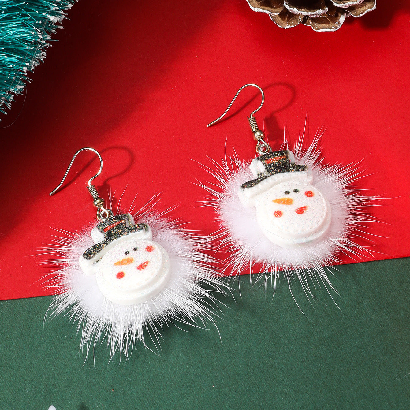 Flufffy Christmas Themed Puffball Earrings in Various Patterns