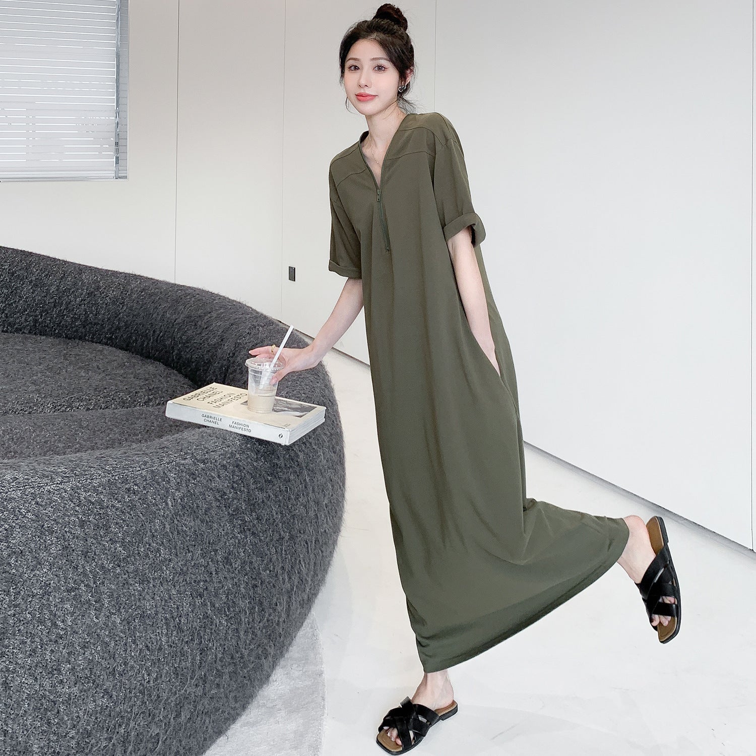 Retro Hepburn Zipper Dress with Loose Summer Fit
