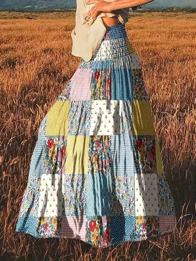 Printed Stitching Floral Long Skirt For Popular Everyday Wear