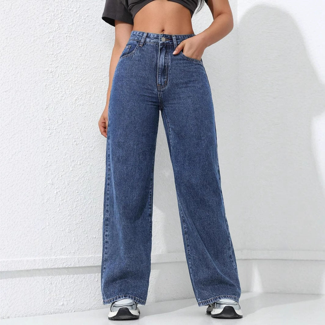 Pantaloni in denim a gamba larga in forma rilassata in forma per il comfort