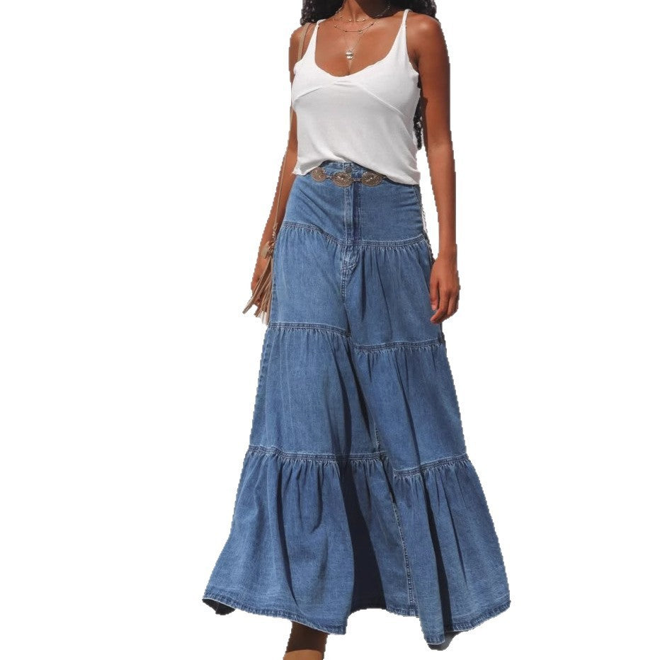 Low Waist Distressed Denim Skirt For Laid Back Vacations