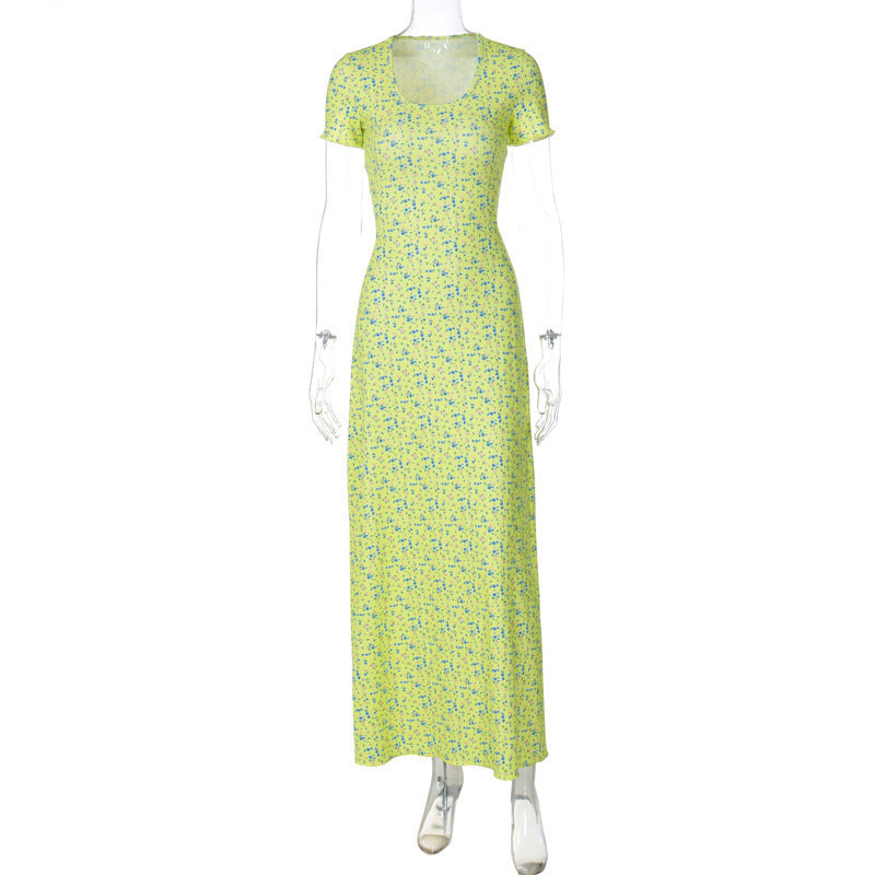 Chic U-Neck-gedrucktes Kleid mit Rücken- und Kurzärärmeln