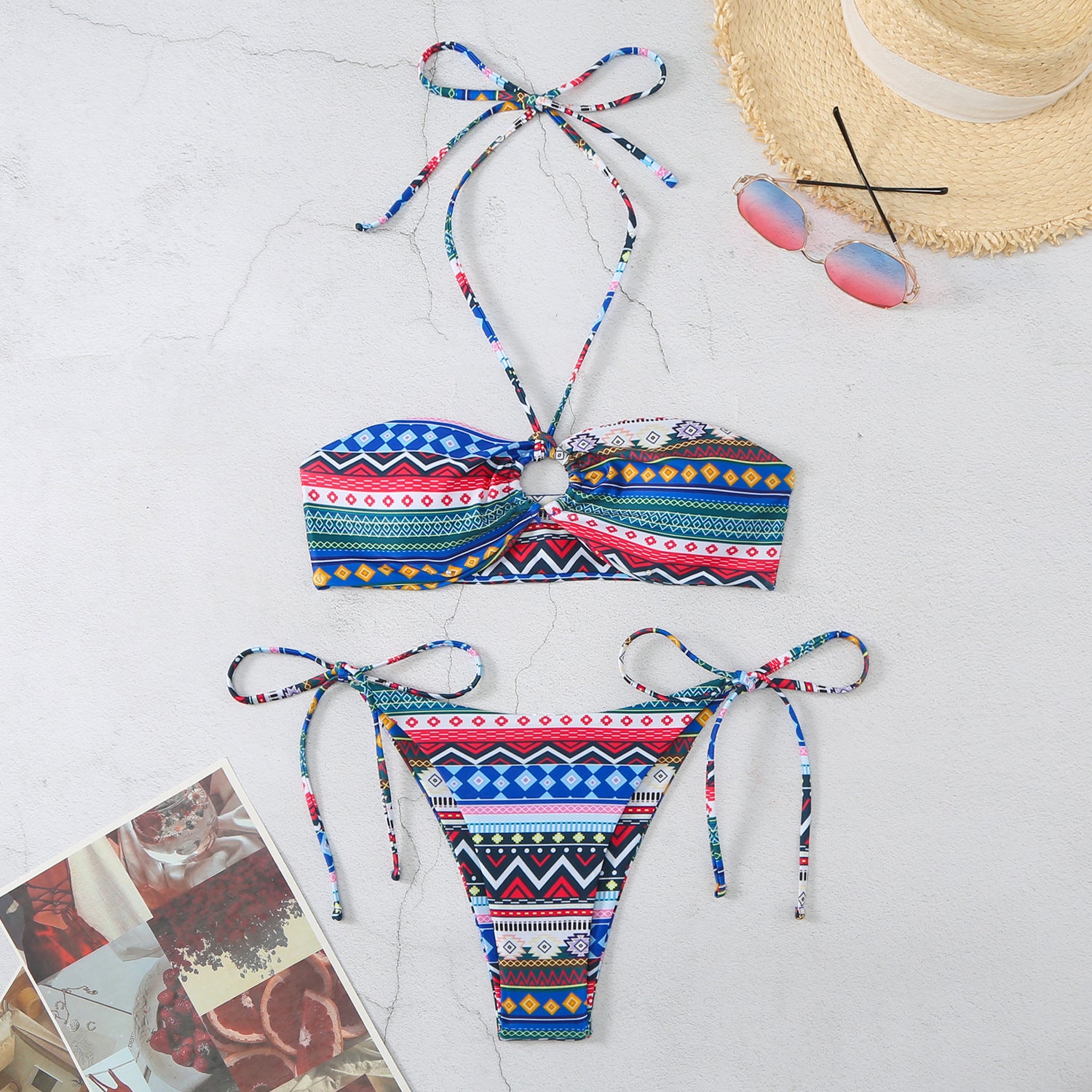 Costume da bagno in bikini scissione Halter per look da spiaggia alla moda da donna