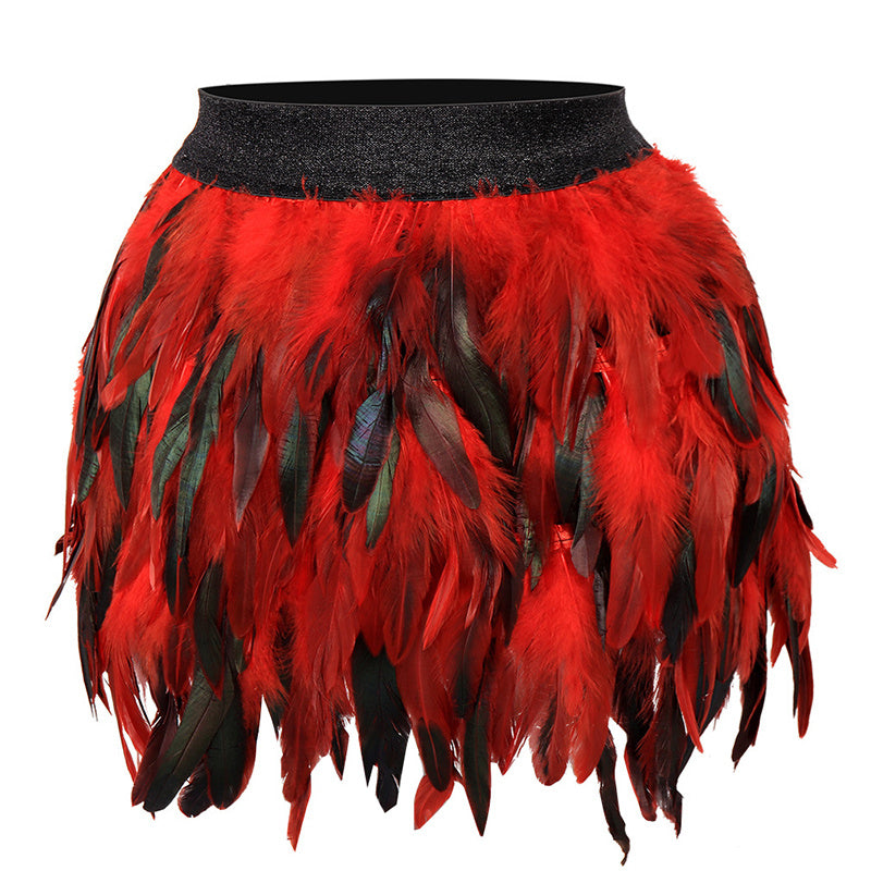 Faux Feather Asymmetrical Mini Skirt For Statement Nights