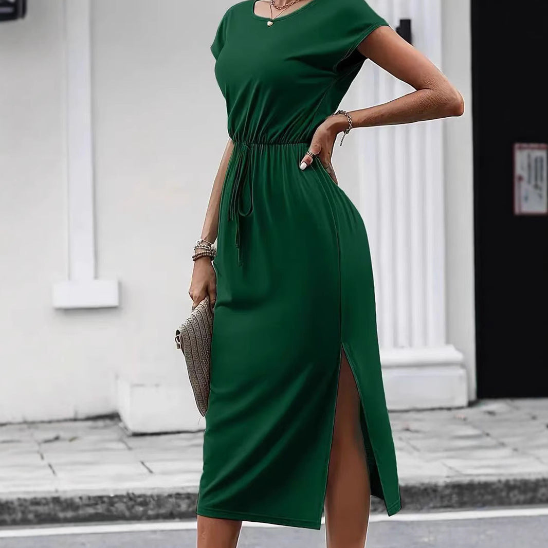 Robe à manche courte sans effort sans effort avec taille cintrée