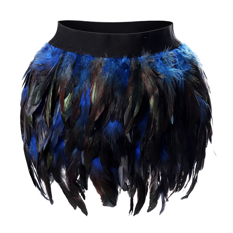 Faux Feather Asymmetrical Mini Skirt For Statement Nights