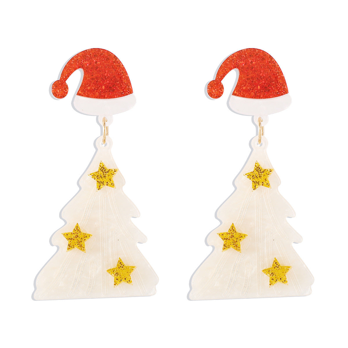 Festive Christmas Tree Dangle Drop Earrings with Santa Hat Stud