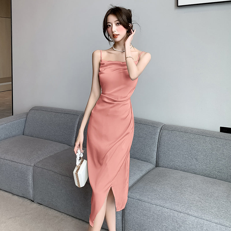 Vestido de cetim acetato luxuoso com acabamento sedoso de alta qualidade