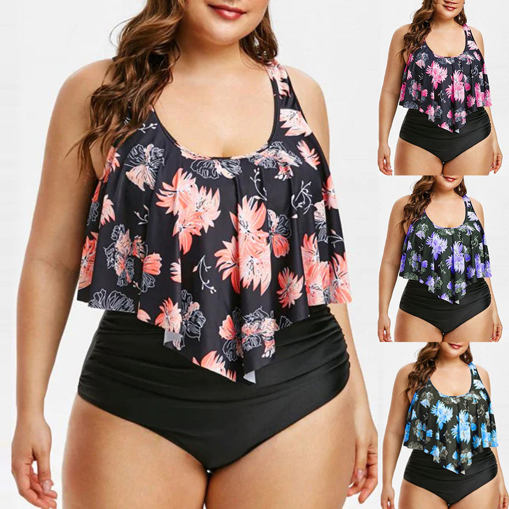 Baju renang One-Piece Cetak Lotus Tinggi untuk Bakat Elegan