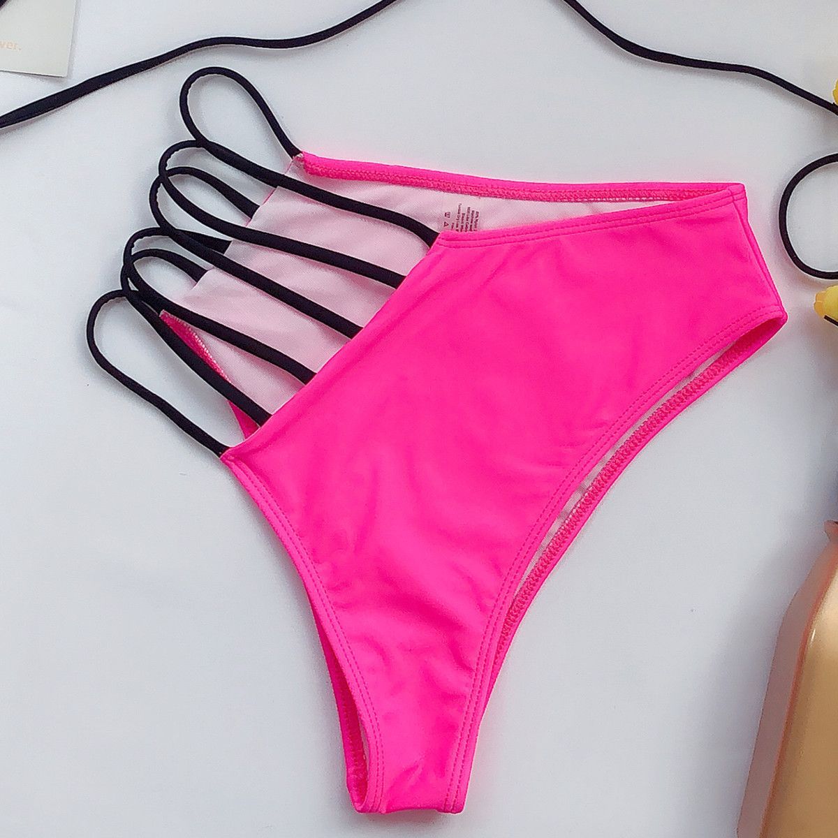 Women's Two Piece Solid Color Bikini with Strappy Hips