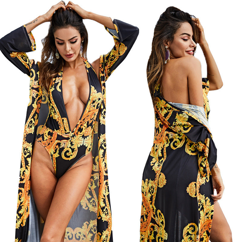 Bikini de manteau imprimé avec couverture venteuse pour les transitions élégantes