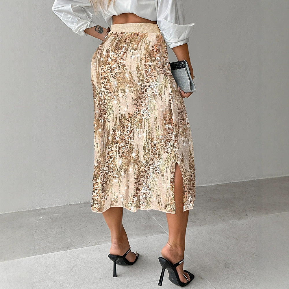 Solid Color Sequin Skirt For Versatile Fashion Statements