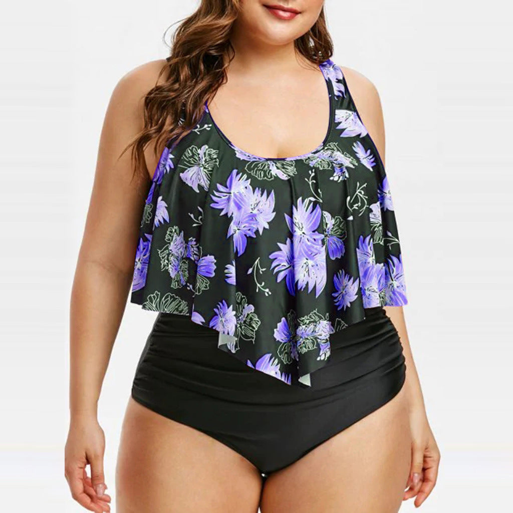 Baju renang One-Piece Cetak Lotus Tinggi untuk Bakat Elegan