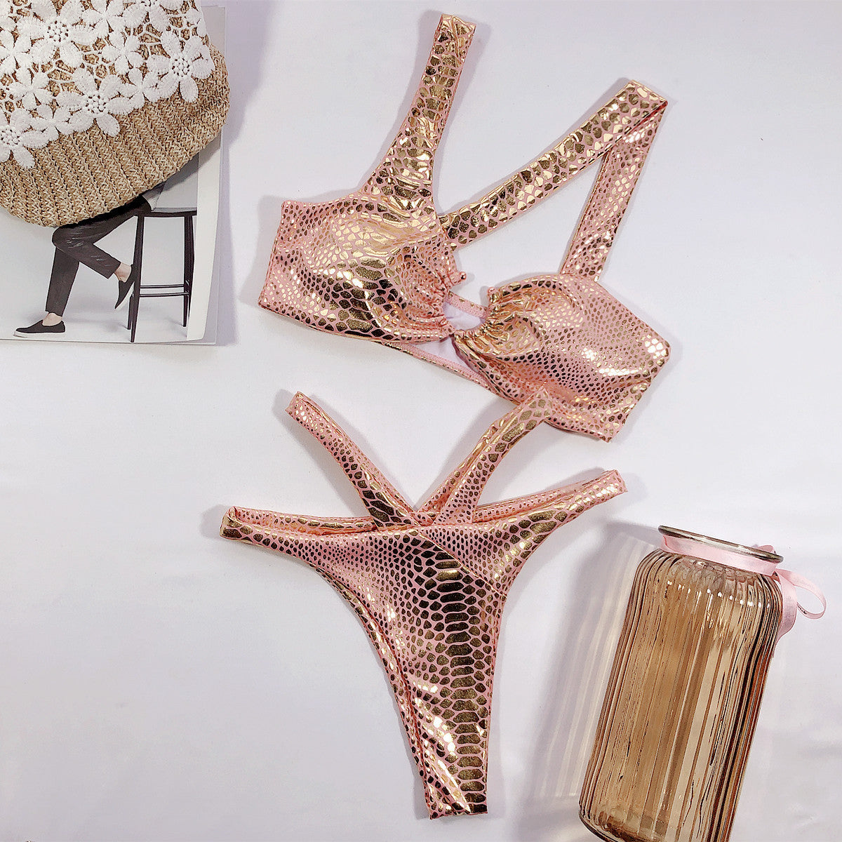 Modello di serpente Bronzing costume da bagno monopezzo per stile elegante