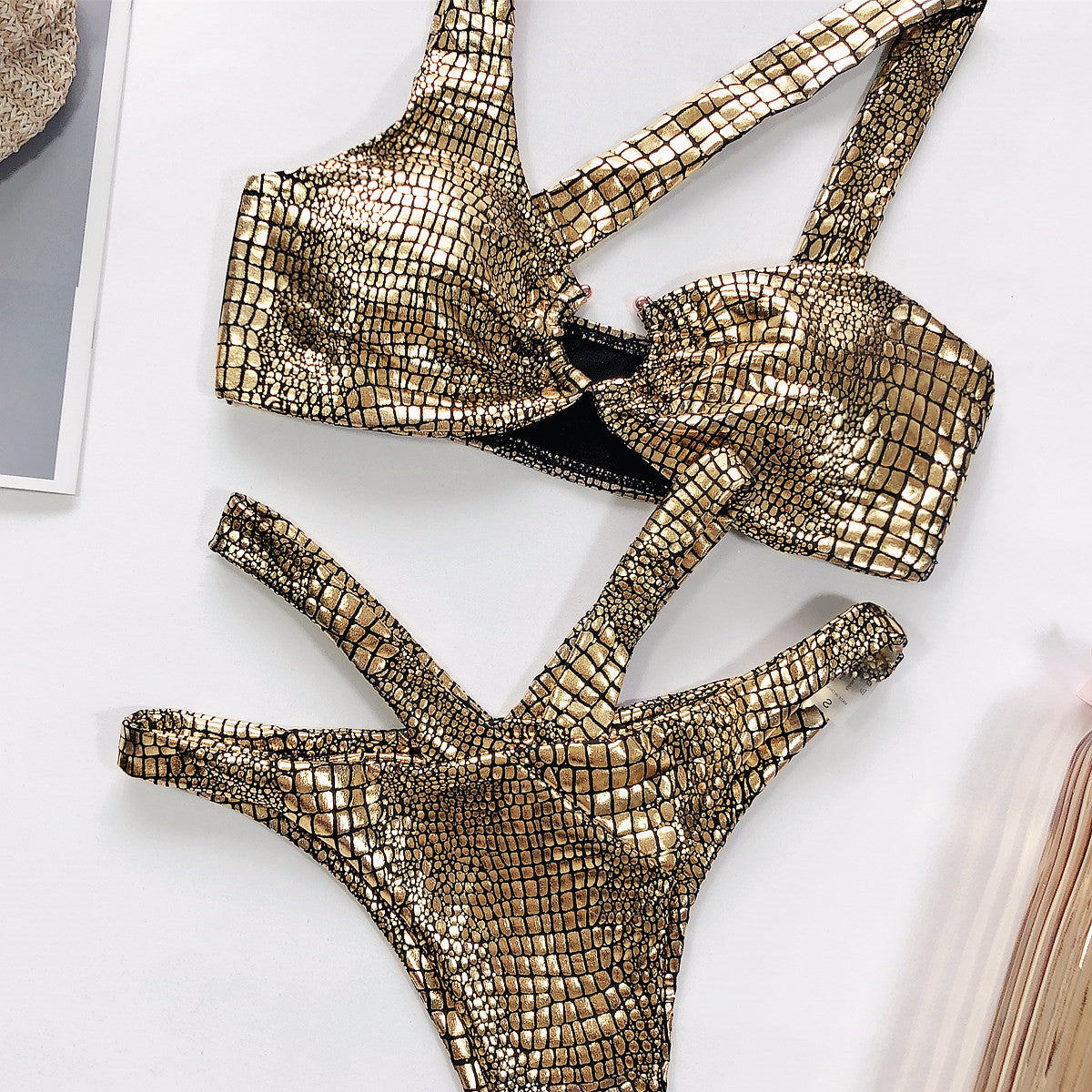 Modello di serpente Bronzing costume da bagno monopezzo per stile elegante