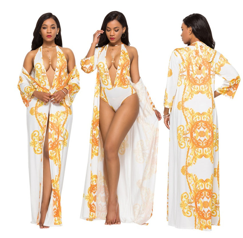 Bikini de manteau imprimé avec couverture venteuse pour les transitions élégantes