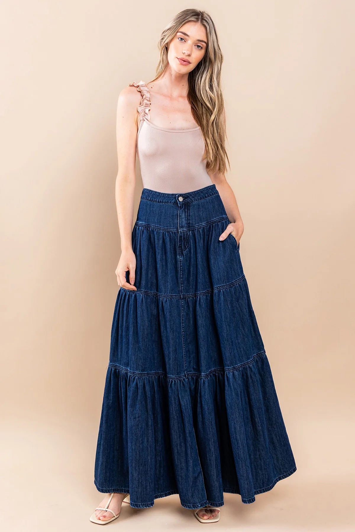 Low Waist Distressed Denim Skirt For Laid Back Vacations