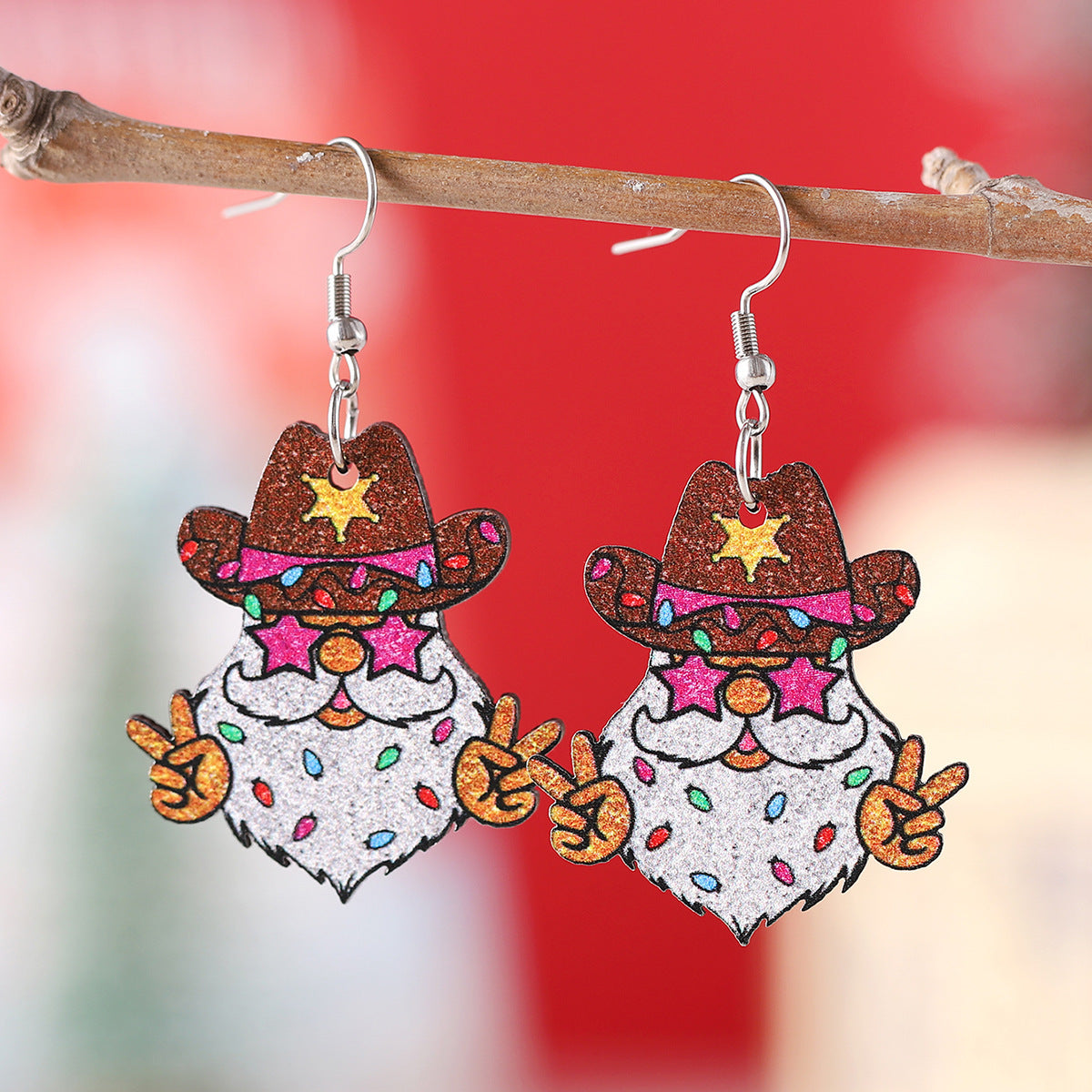 Funky leuke houten coole kerstman met zonnebril hang oorbellen in diverse stijlen
