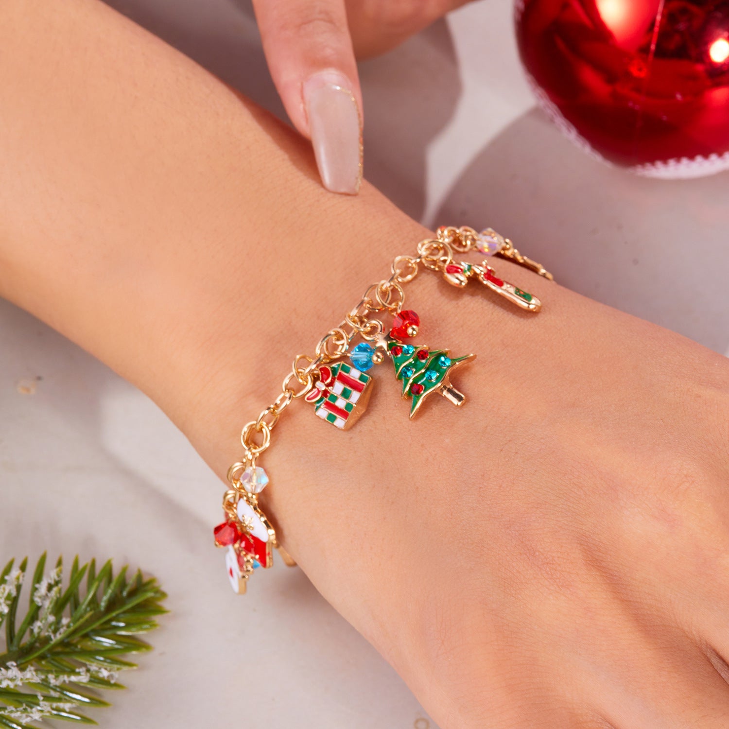 Christmas Rhinestone-Accent Enameled Toggle-Clasp Women's Charm Bracelet in Assorted Styles