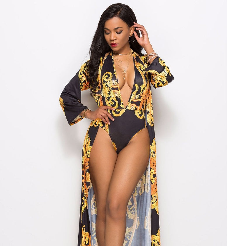 Bikini de manteau imprimé avec couverture venteuse pour les transitions élégantes