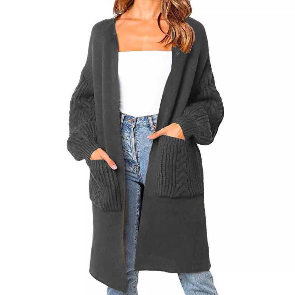 Cable Knit Lantern Sleeve Cardigan Coat For Women