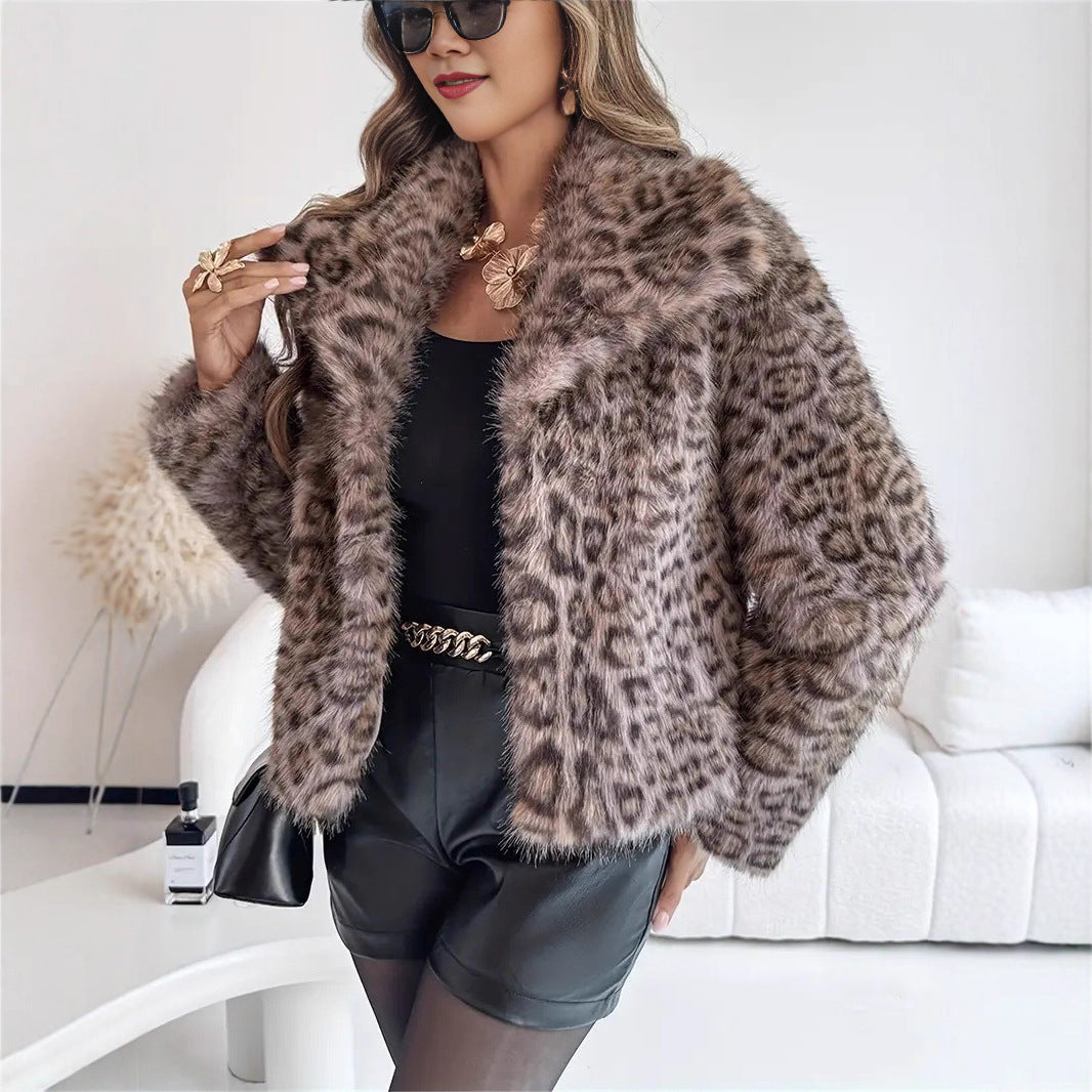 Gradient Dyed Pointed Lapel Faux Fur Short Coat For Women