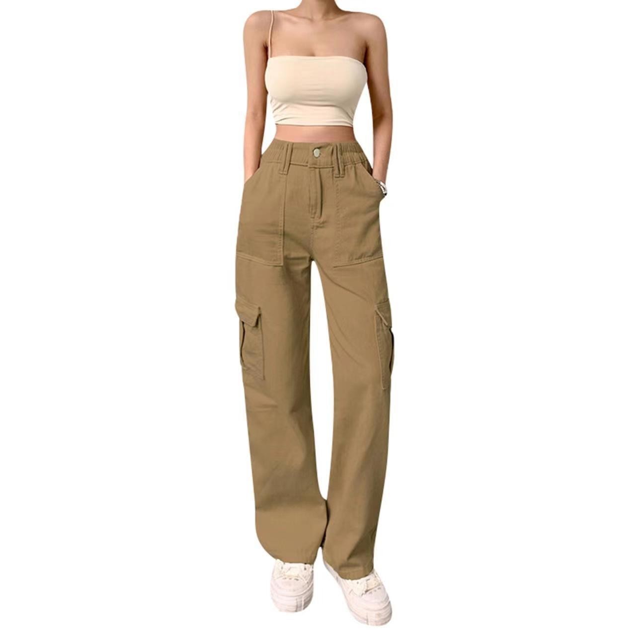 Workwear-geïnspireerde multi-pocket hoog-taille rechte jeans