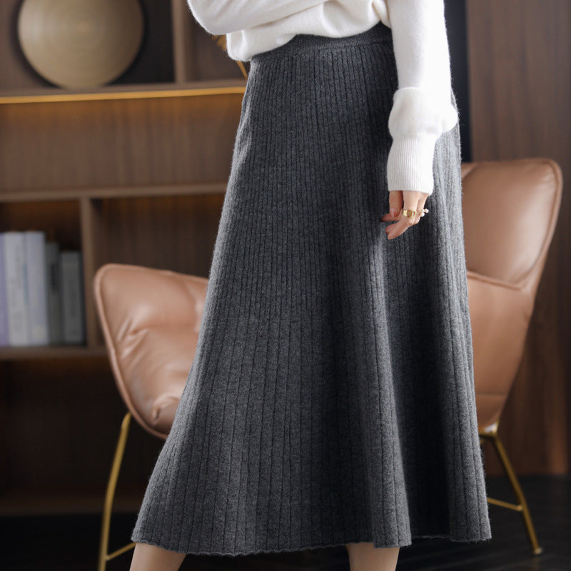 Wool Knitted Cashmere Pleated Skirt For Cozy Elegance