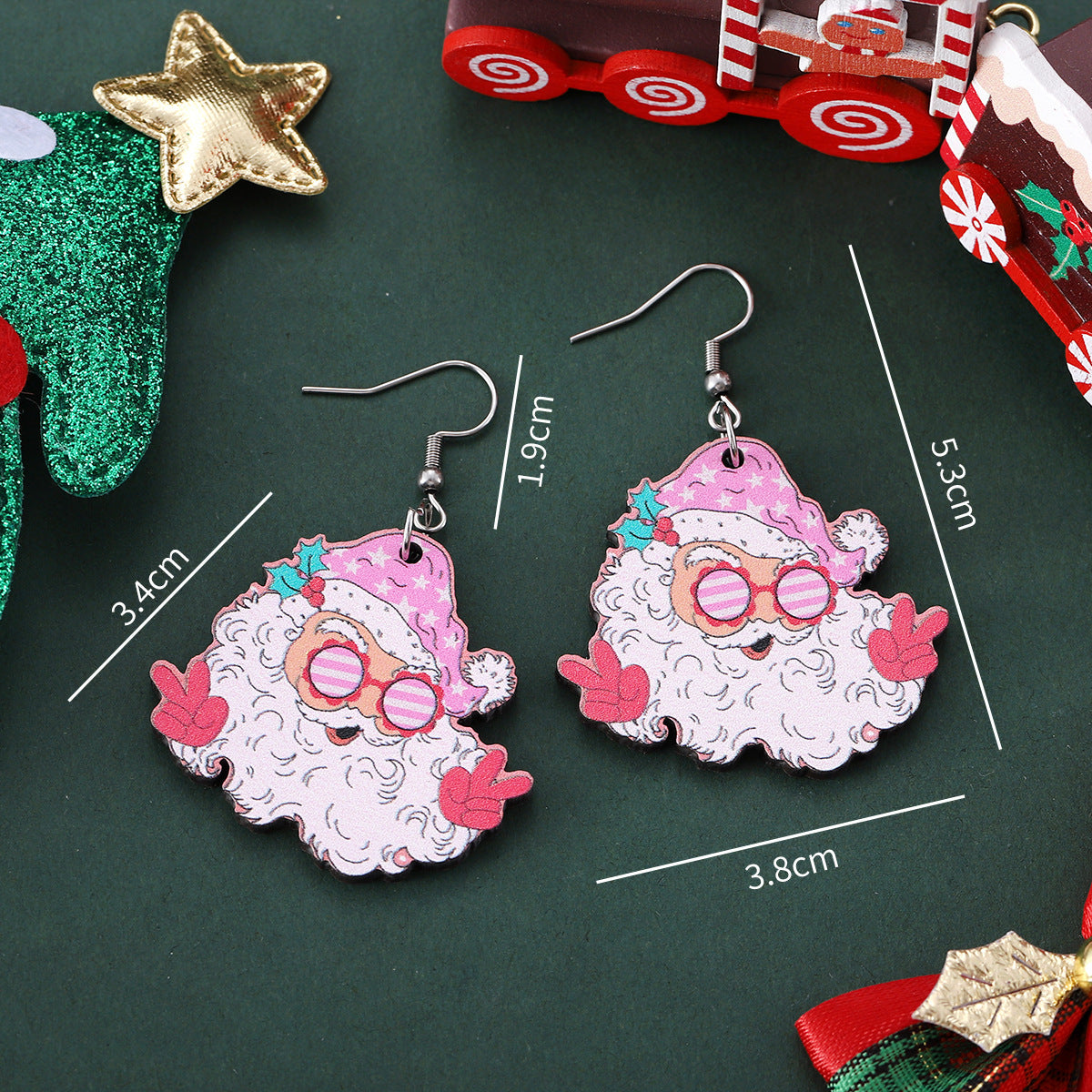 Funky leuke houten coole kerstman met zonnebril hang oorbellen in diverse stijlen