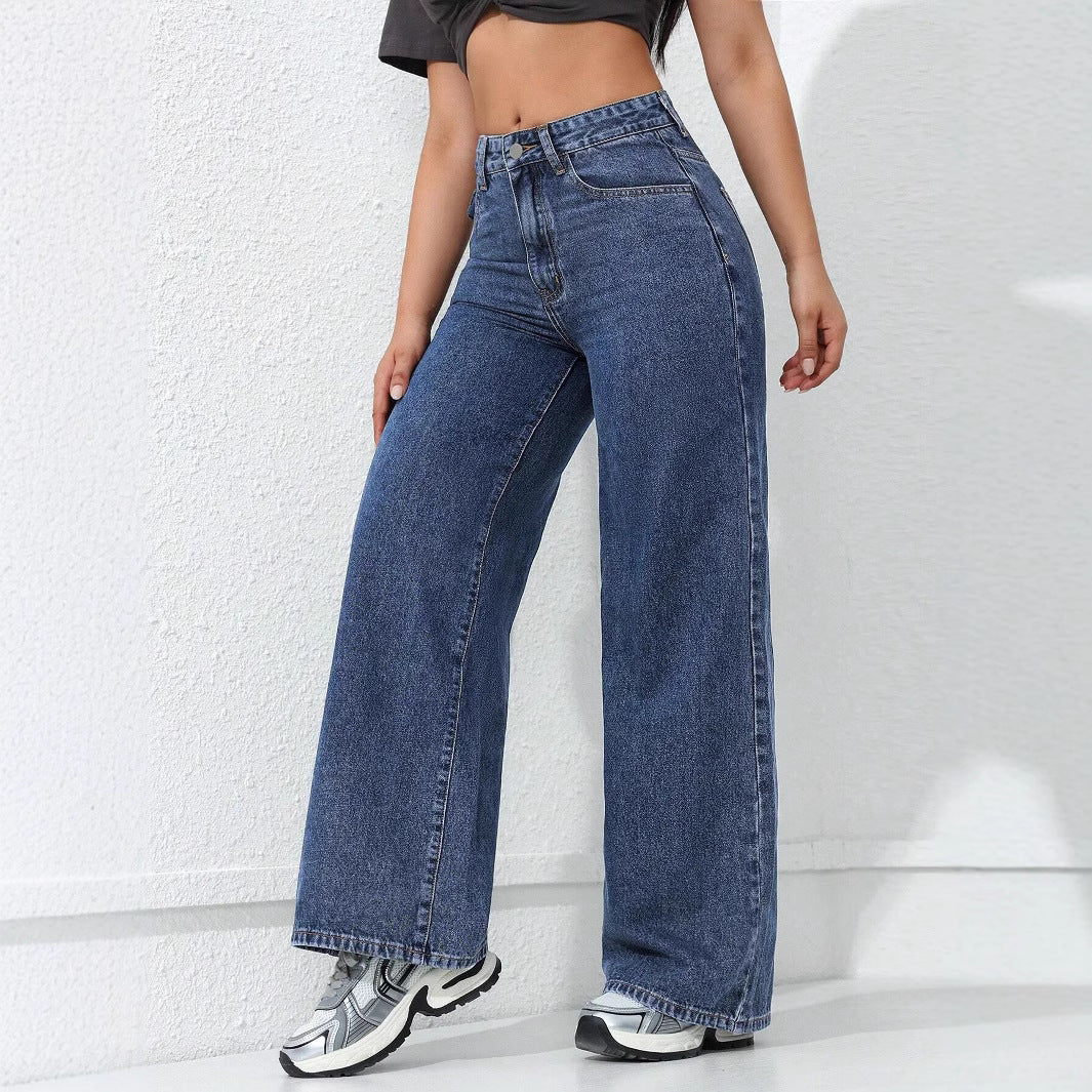 Pantaloni in denim a gamba larga in forma rilassata in forma per il comfort