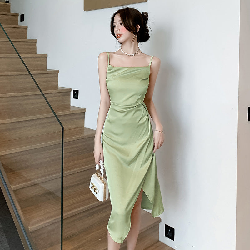 Vestido de cetim acetato luxuoso com acabamento sedoso de alta qualidade