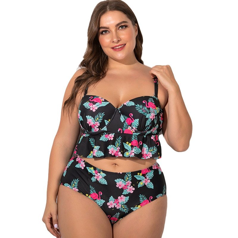 Plus-Size Gathered Boxer Split Bikini for Confident Curves