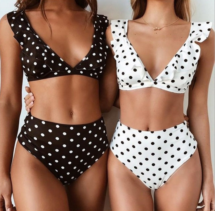 Dot Floral Border High-Taist Swimsuit voor vintage charme