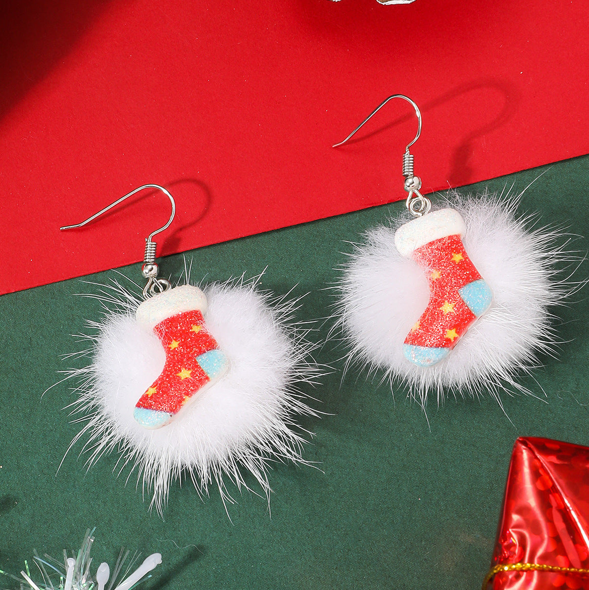 Flufffy Christmas Themed Puffball Earrings in Various Patterns