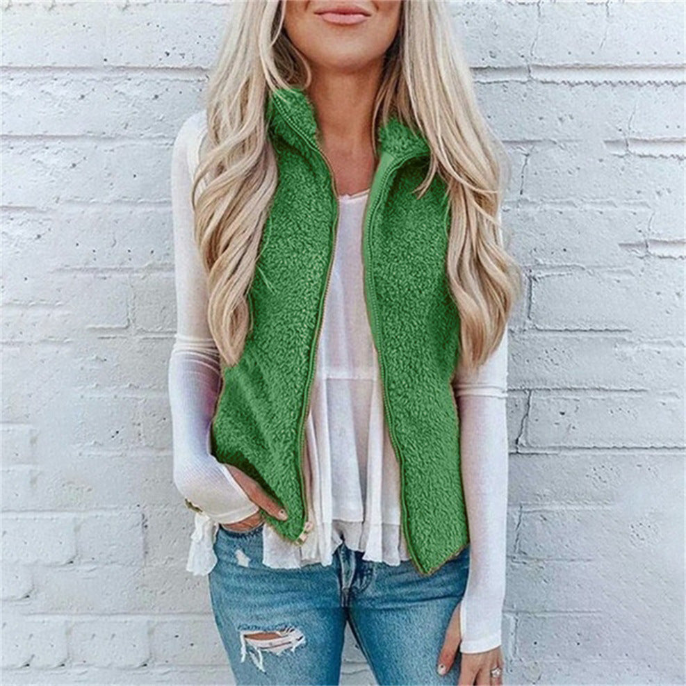 Women's Pocket Zipper Top Plush Vest