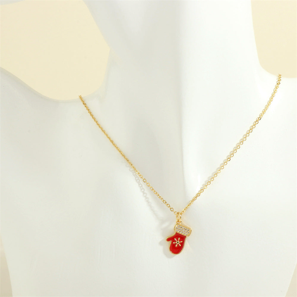 Gold-Tone Christmas Enamel & Rhinestone Chain Pendant Necklace in Assorted Styles