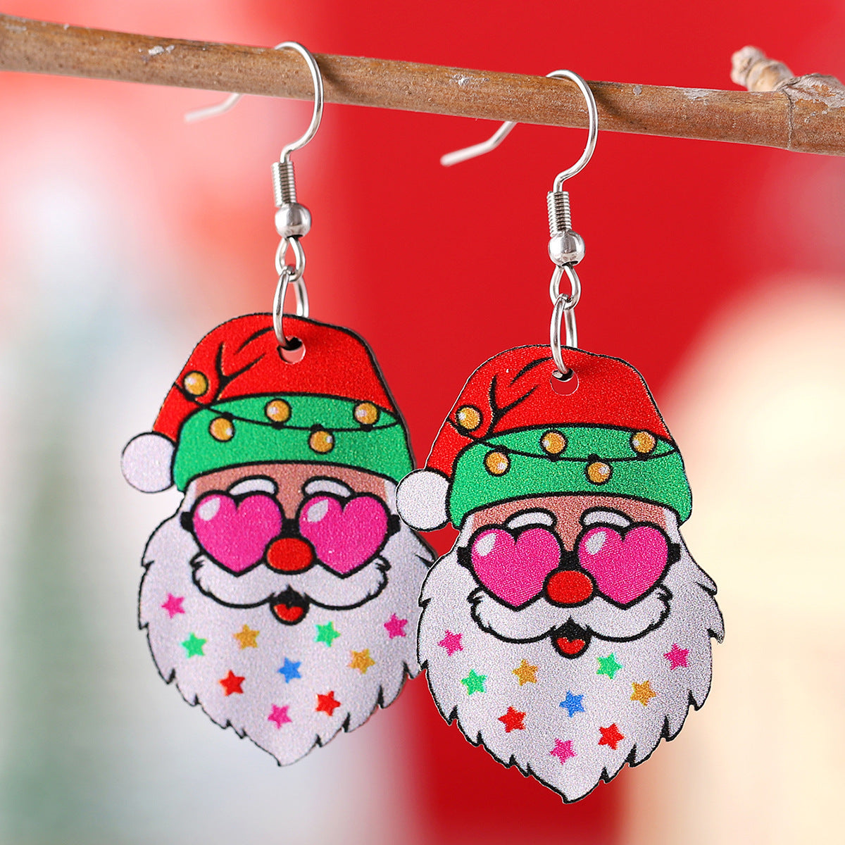 Funky leuke houten coole kerstman met zonnebril hang oorbellen in diverse stijlen