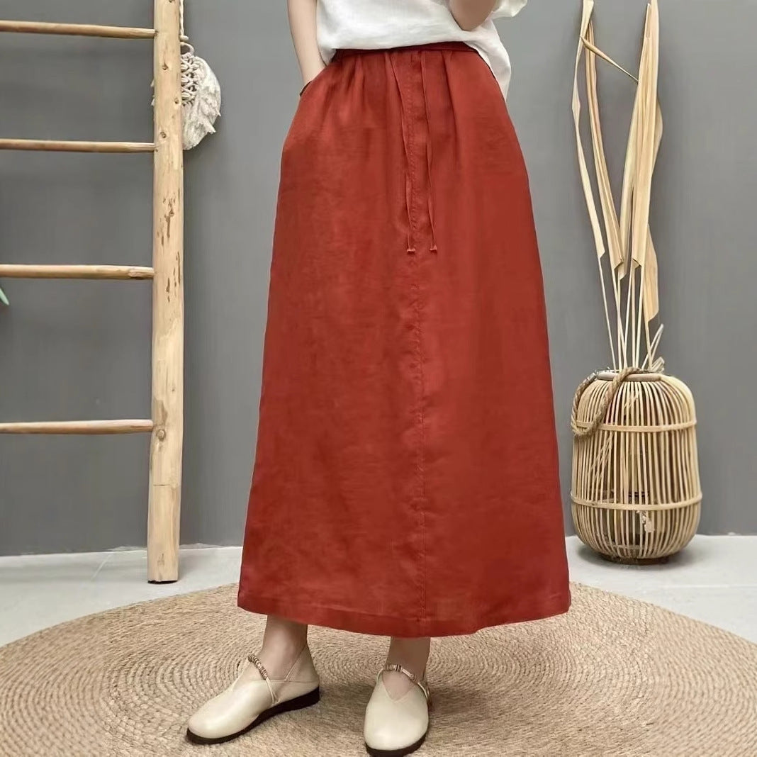 Lace Up Linnen Hoge taille rok met rugsplit