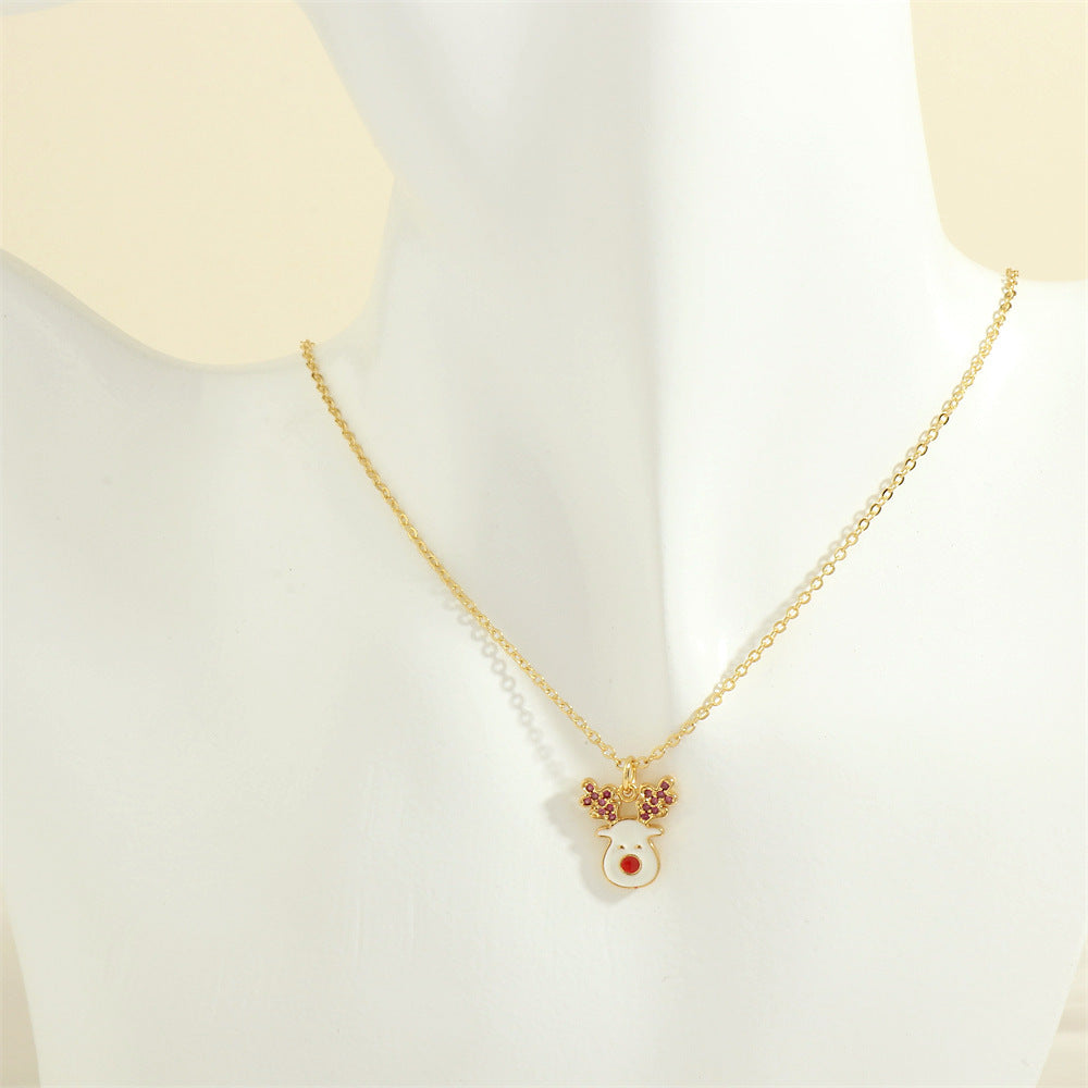 Gold-Tone Christmas Enamel & Rhinestone Chain Pendant Necklace in Assorted Styles